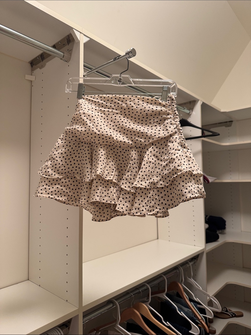 Zara Beige Polka Dot Ruffle Mini Skirt